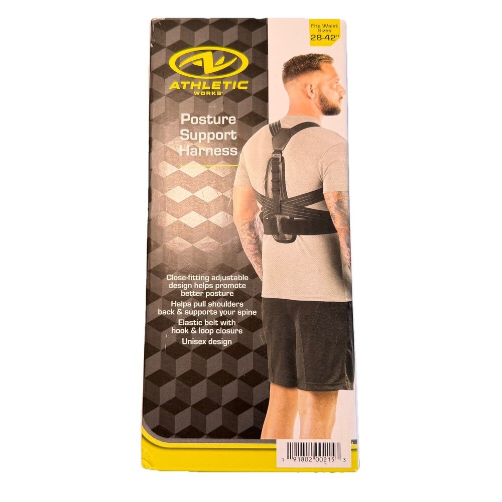 Athletic Works Posture Support Harness Adjustable Back Shoulder Brace Fits 28-42